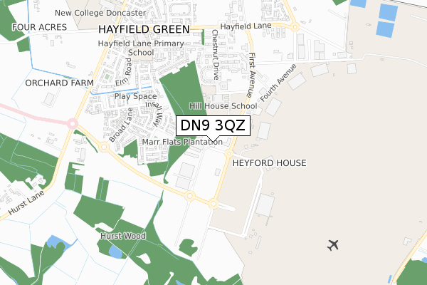 DN9 3QZ map - small scale - OS Open Zoomstack (Ordnance Survey)
