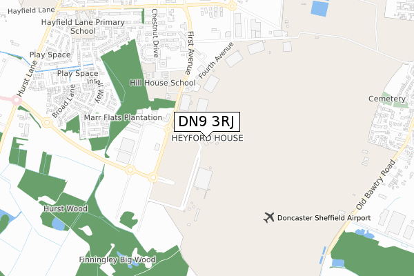 DN9 3RJ map - small scale - OS Open Zoomstack (Ordnance Survey)