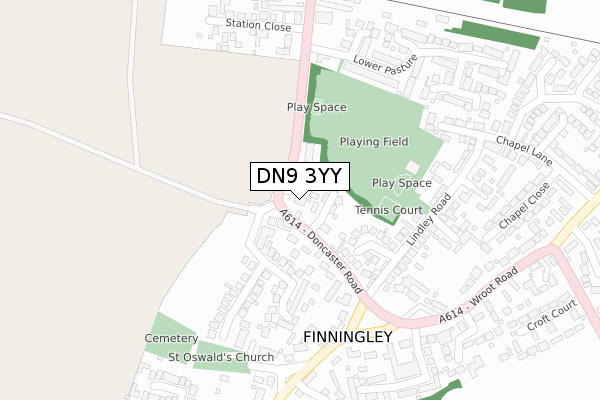 DN9 3YY map - large scale - OS Open Zoomstack (Ordnance Survey)