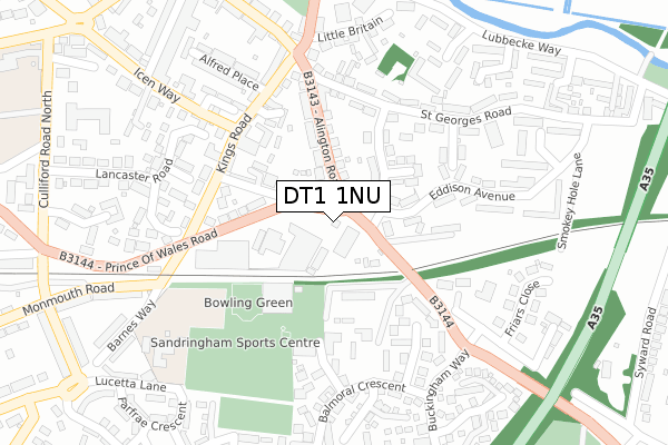 DT1 1NU map - large scale - OS Open Zoomstack (Ordnance Survey)