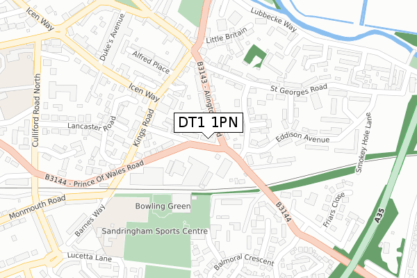 DT1 1PN map - large scale - OS Open Zoomstack (Ordnance Survey)