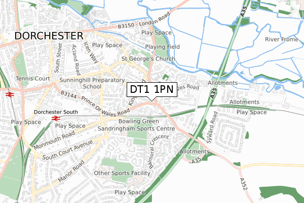 DT1 1PN map - small scale - OS Open Zoomstack (Ordnance Survey)