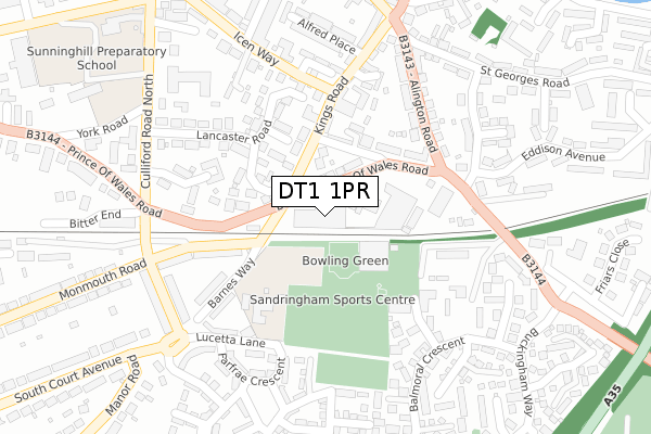 DT1 1PR map - large scale - OS Open Zoomstack (Ordnance Survey)