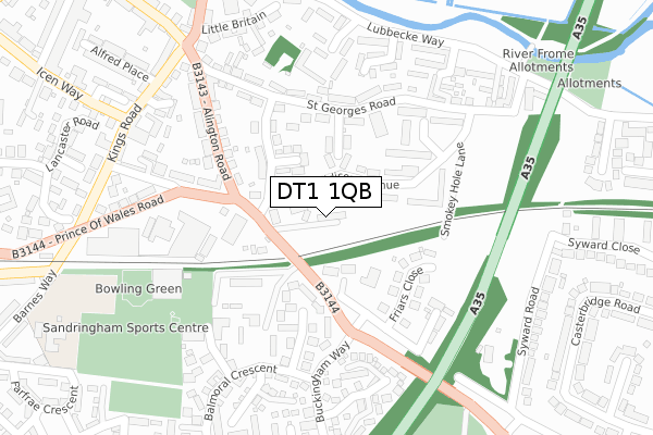 DT1 1QB map - large scale - OS Open Zoomstack (Ordnance Survey)