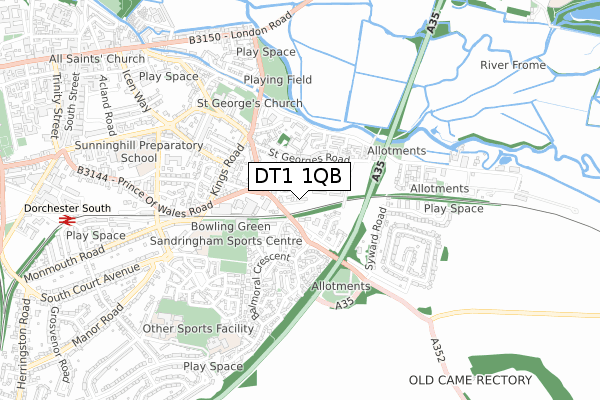 DT1 1QB map - small scale - OS Open Zoomstack (Ordnance Survey)
