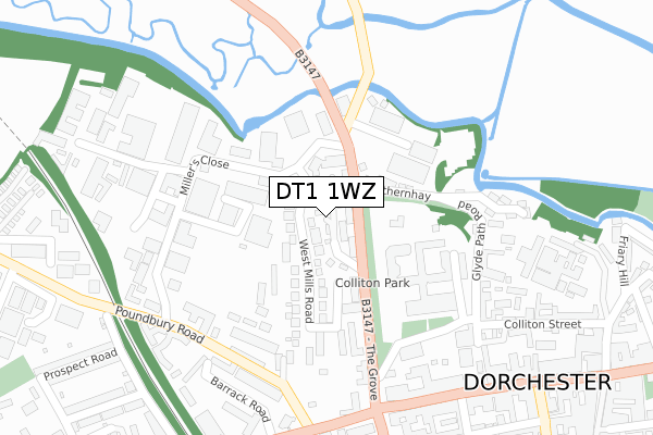 DT1 1WZ map - large scale - OS Open Zoomstack (Ordnance Survey)