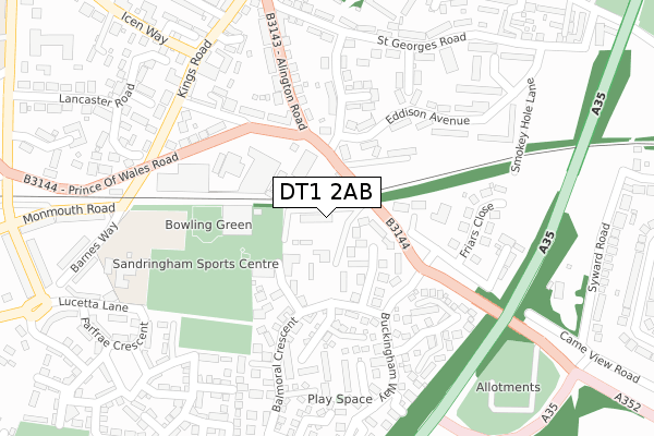 DT1 2AB map - large scale - OS Open Zoomstack (Ordnance Survey)