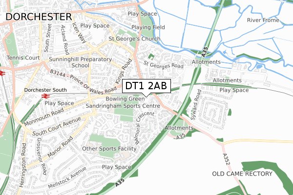 DT1 2AB map - small scale - OS Open Zoomstack (Ordnance Survey)