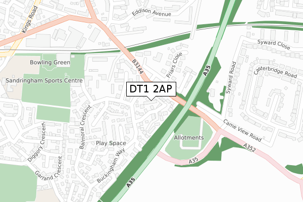 DT1 2AP map - large scale - OS Open Zoomstack (Ordnance Survey)