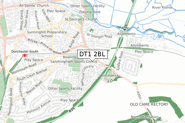 DT1 2BL map - small scale - OS Open Zoomstack (Ordnance Survey)