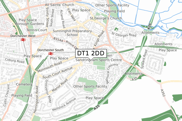 DT1 2DD map - small scale - OS Open Zoomstack (Ordnance Survey)