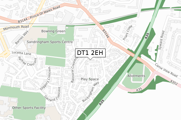 DT1 2EH map - large scale - OS Open Zoomstack (Ordnance Survey)