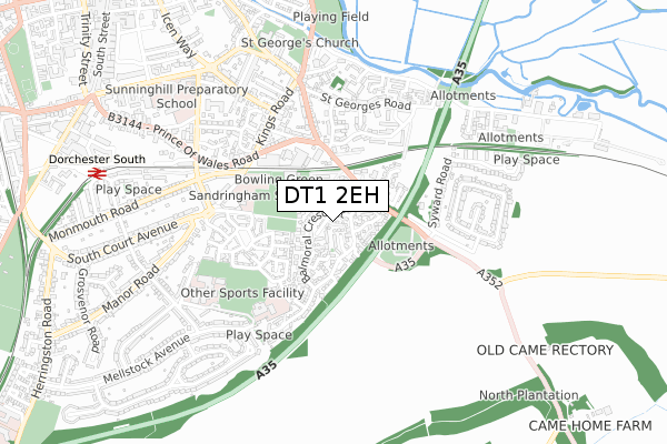 DT1 2EH map - small scale - OS Open Zoomstack (Ordnance Survey)