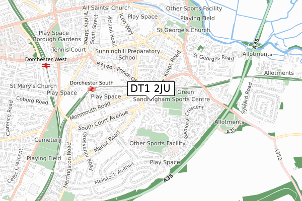 DT1 2JU map - small scale - OS Open Zoomstack (Ordnance Survey)