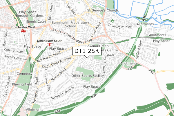 DT1 2SR map - small scale - OS Open Zoomstack (Ordnance Survey)