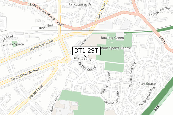 DT1 2ST map - large scale - OS Open Zoomstack (Ordnance Survey)