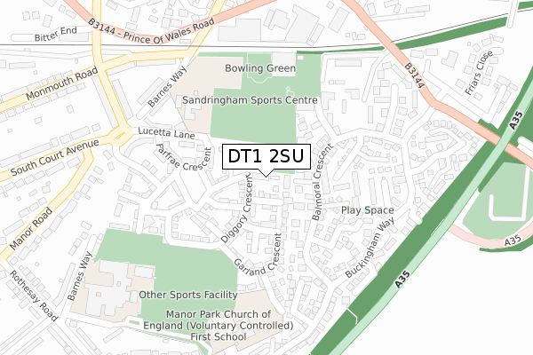DT1 2SU map - large scale - OS Open Zoomstack (Ordnance Survey)