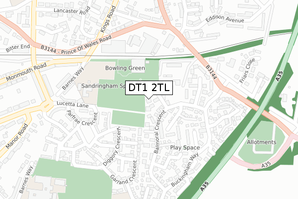 DT1 2TL map - large scale - OS Open Zoomstack (Ordnance Survey)