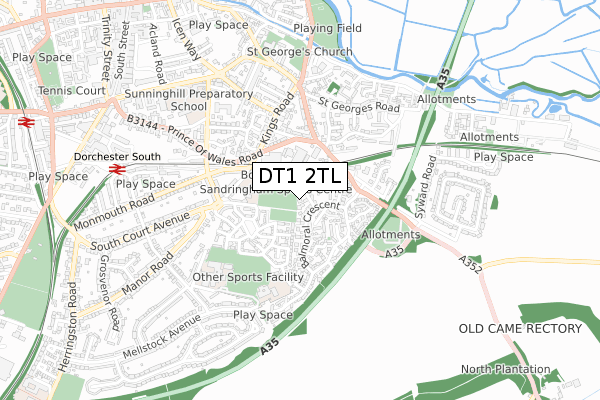 DT1 2TL map - small scale - OS Open Zoomstack (Ordnance Survey)