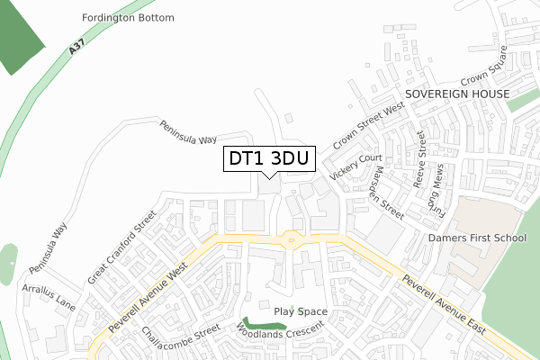 DT1 3DU map - large scale - OS Open Zoomstack (Ordnance Survey)