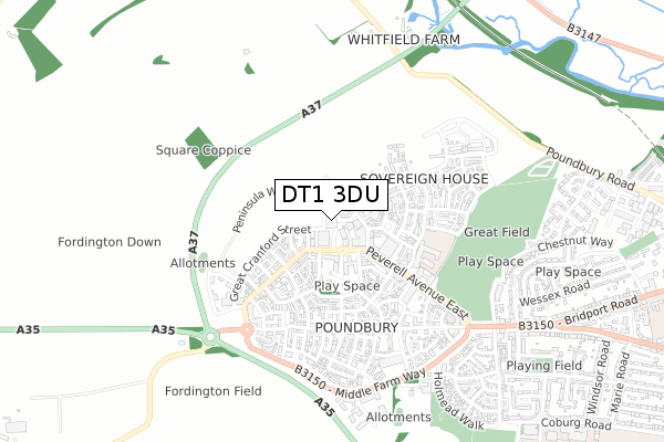 DT1 3DU map - small scale - OS Open Zoomstack (Ordnance Survey)