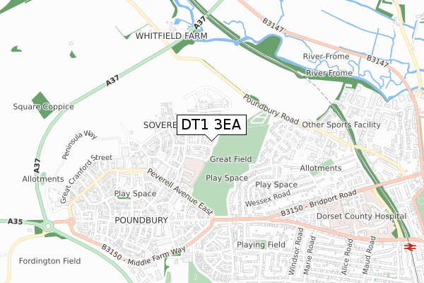 DT1 3EA map - small scale - OS Open Zoomstack (Ordnance Survey) DT1 3EA map - small scale - OS Open Zoomstack (Ordnance Survey)