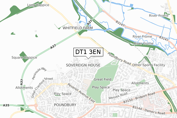 DT1 3EN map - small scale - OS Open Zoomstack (Ordnance Survey)