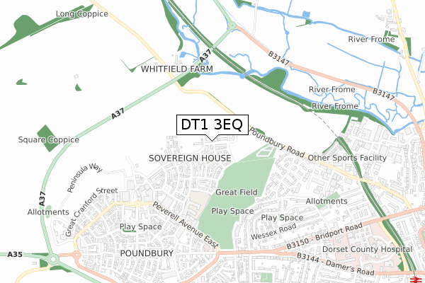 DT1 3EQ map - small scale - OS Open Zoomstack (Ordnance Survey) DT1 3EQ map - small scale - OS Open Zoomstack (Ordnance Survey)