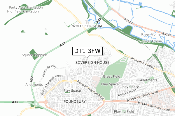 DT1 3FW map - small scale - OS Open Zoomstack (Ordnance Survey) DT1 3FW map - small scale - OS Open Zoomstack (Ordnance Survey)