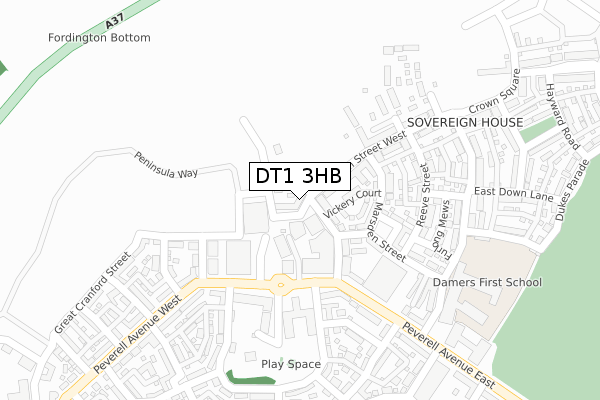 DT1 3HB map - large scale - OS Open Zoomstack (Ordnance Survey)