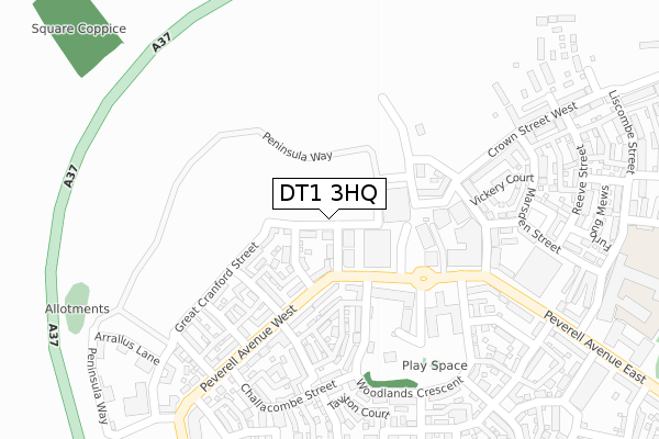 DT1 3HQ map - large scale - OS Open Zoomstack (Ordnance Survey)