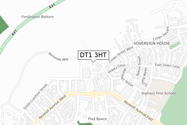 DT1 3HT map - large scale - OS Open Zoomstack (Ordnance Survey)