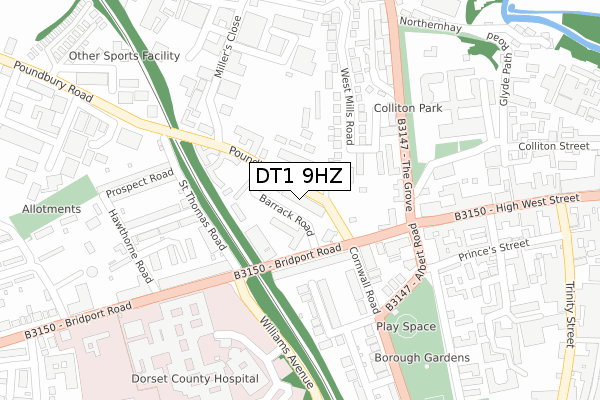 DT1 9HZ map - large scale - OS Open Zoomstack (Ordnance Survey)