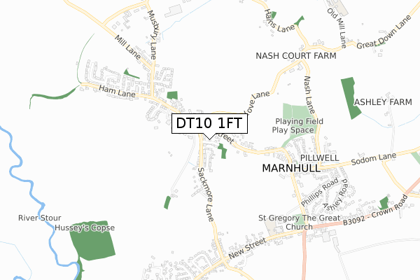 DT10 1FT map - small scale - OS Open Zoomstack (Ordnance Survey)