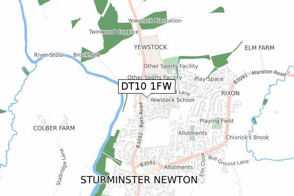 DT10 1FW map - small scale - OS Open Zoomstack (Ordnance Survey)