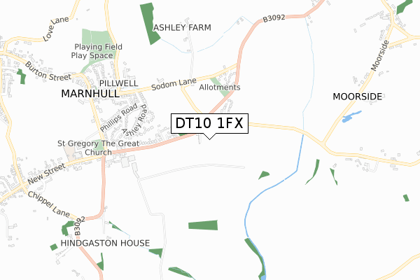 DT10 1FX map - small scale - OS Open Zoomstack (Ordnance Survey)