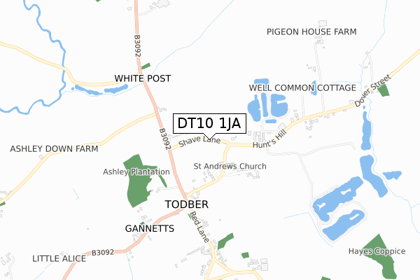 DT10 1JA map - small scale - OS Open Zoomstack (Ordnance Survey)
