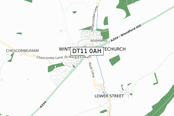 DT11 0AH map - small scale - OS Open Zoomstack (Ordnance Survey)