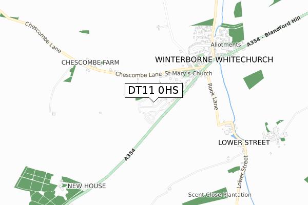 DT11 0HS map - small scale - OS Open Zoomstack (Ordnance Survey)