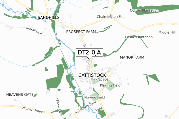 DT2 0JA map - small scale - OS Open Zoomstack (Ordnance Survey)