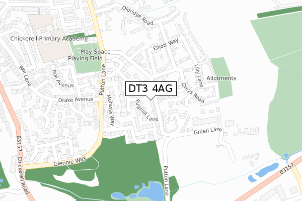 DT3 4AG map - large scale - OS Open Zoomstack (Ordnance Survey)