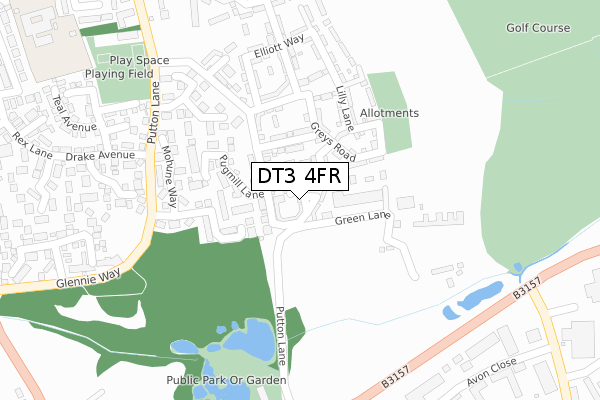 DT3 4FR map - large scale - OS Open Zoomstack (Ordnance Survey)