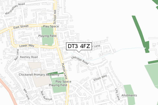 DT3 4FZ map - large scale - OS Open Zoomstack (Ordnance Survey)