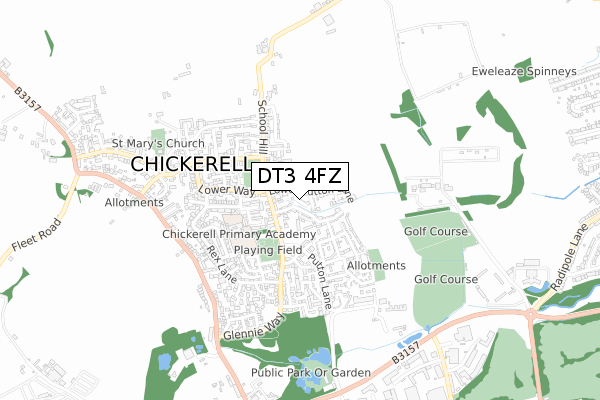 DT3 4FZ map - small scale - OS Open Zoomstack (Ordnance Survey)