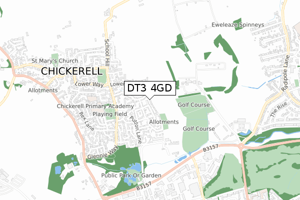 DT3 4GD map - small scale - OS Open Zoomstack (Ordnance Survey)