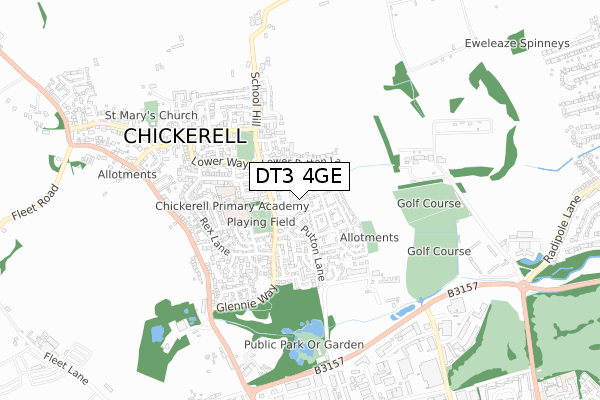 DT3 4GE map - small scale - OS Open Zoomstack (Ordnance Survey)
