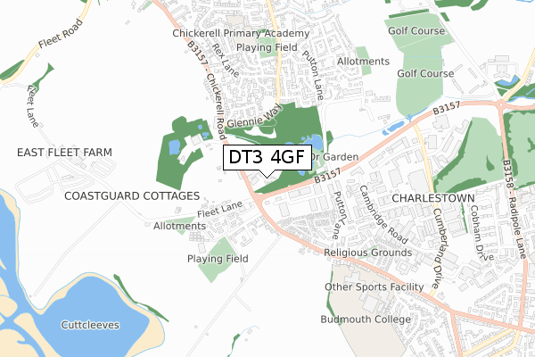 DT3 4GF map - small scale - OS Open Zoomstack (Ordnance Survey)