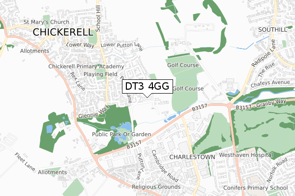 DT3 4GG map - small scale - OS Open Zoomstack (Ordnance Survey)