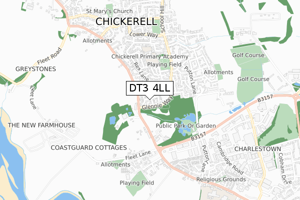 DT3 4LL map - small scale - OS Open Zoomstack (Ordnance Survey)