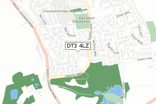 DT3 4LZ map - large scale - OS Open Zoomstack (Ordnance Survey)